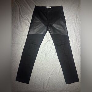 Givenchy S/S 15 black denim & leather panel zip moto biker jeans
